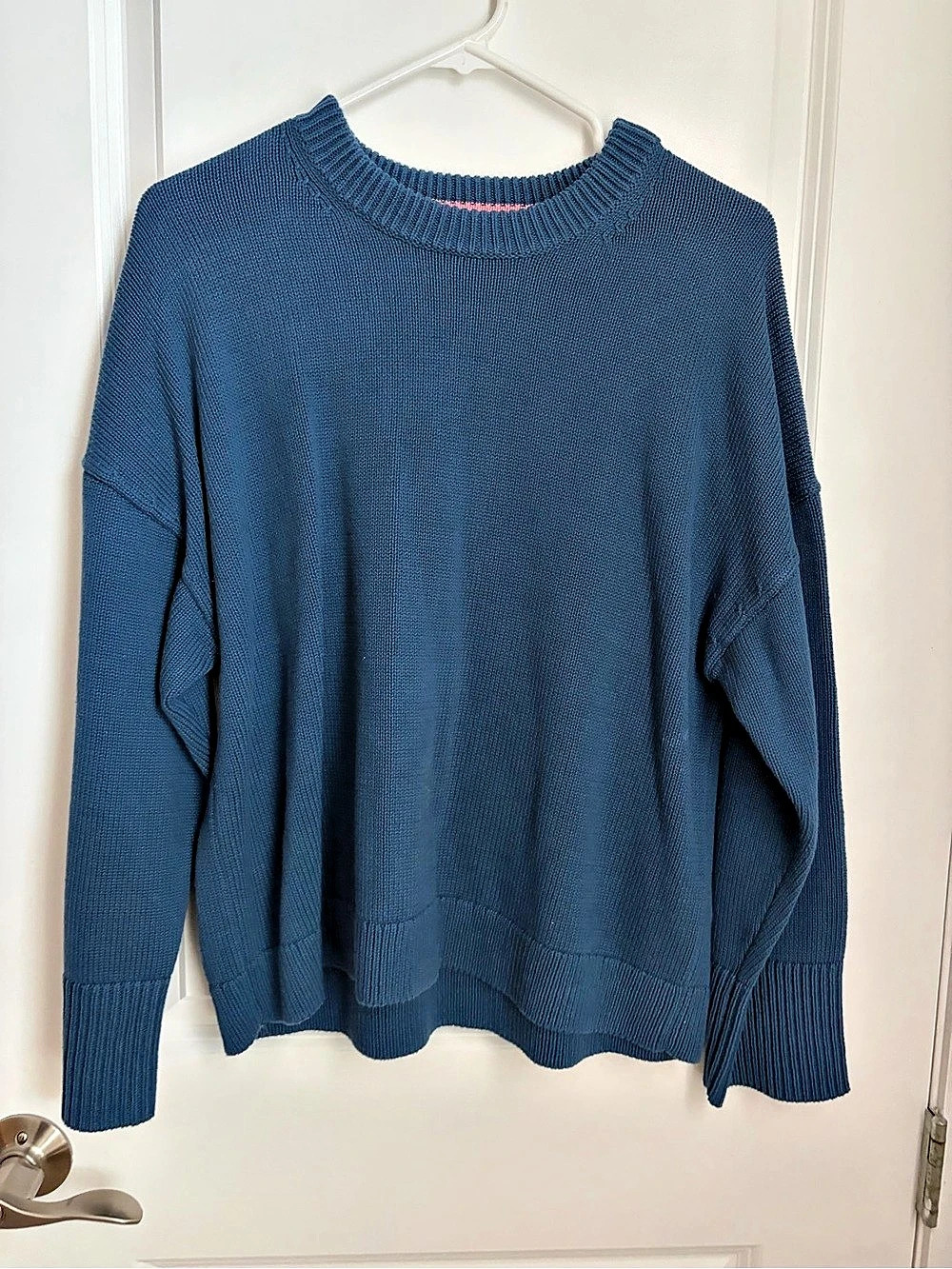 Boden Cotton Knit Crewneck Sweater in Blue Size Medium